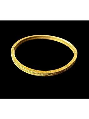 Vtg Signed HFB Gold Filled Hinged Baby Bangle Bracelet Engraved Etched Floral